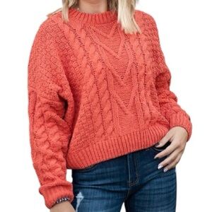NEW Fate Corey Relaxed Cable Knit V Neck Long Sleeved Sweater